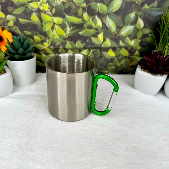 {Life Gear} 10oz Stainless Steel Carabiner Camping Mug – Green Handle - Picture 12 of 12
